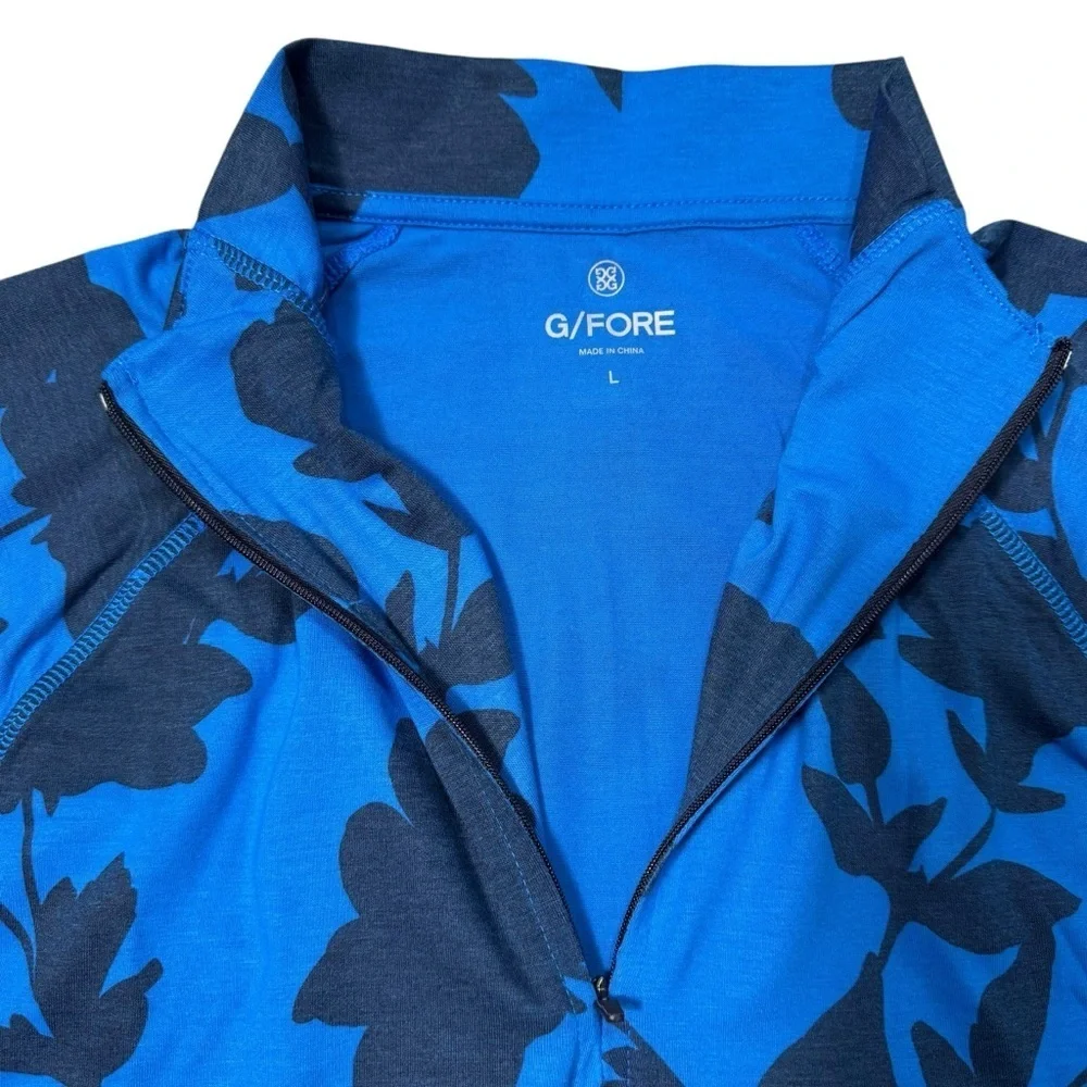 NWT New $155 G/FORE Tonal Floral Luxe Quarter Zip Golf Blue Pullover Size L